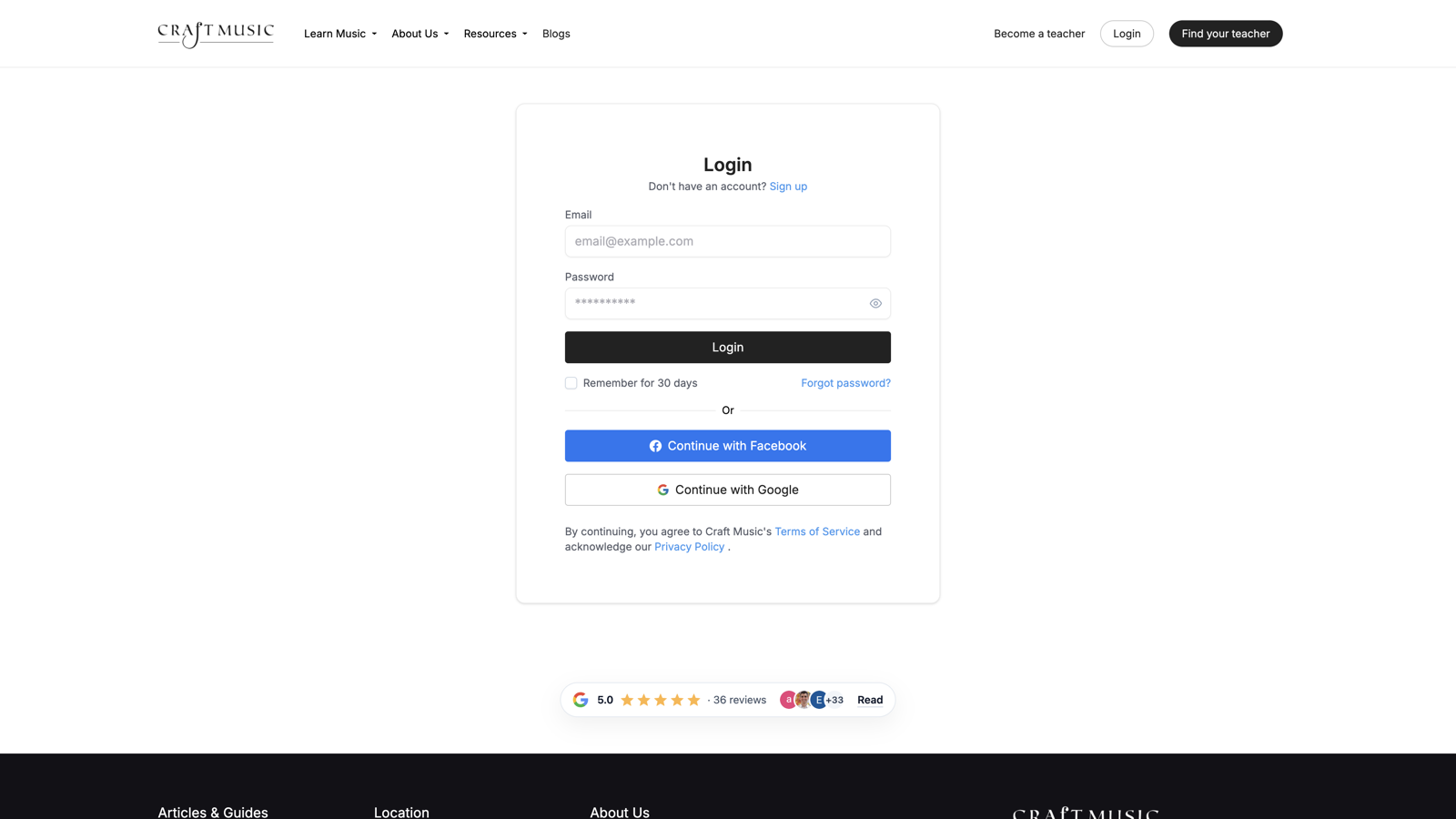 Craft Music sign-in
